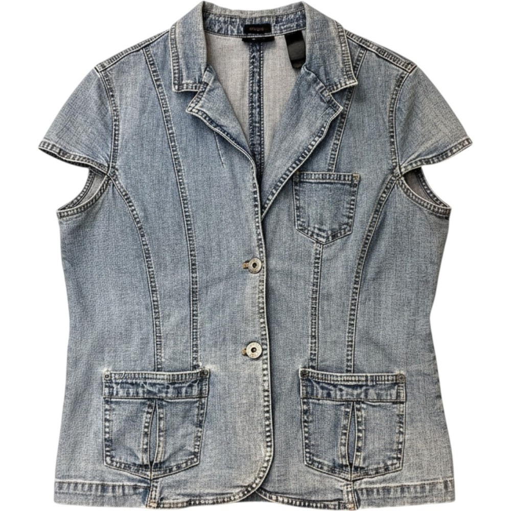 Ratio Womens Denim Short Sleeve Blazer Jacket Light Wash Blue Size 14